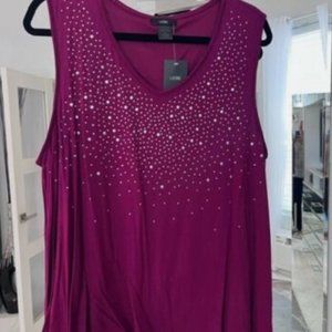 LEEBE Fuschia Pink Studded Sleeveless Tank Top - NEW